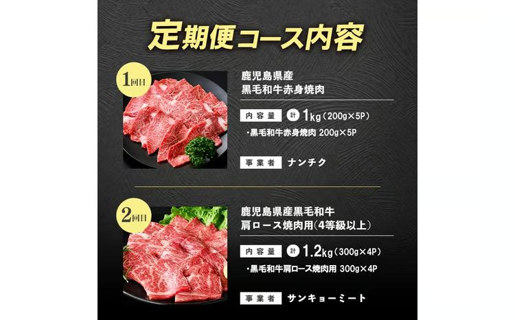 【定期便全3回】鹿児島県産黒毛和牛 焼肉 食べ比べコース！志布志うんまか定期便 t0070-011