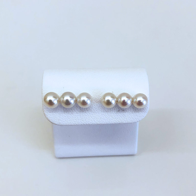 志摩産アコヤ真珠 5-6ミリ 3粒ラインピアス （K14WG） / あこや真珠 ピアス 真珠 ピアスパール 伊勢志摩 志摩 アクセサリー ギフト プレゼント パール 母の日 ホワイトデー クリスマス 