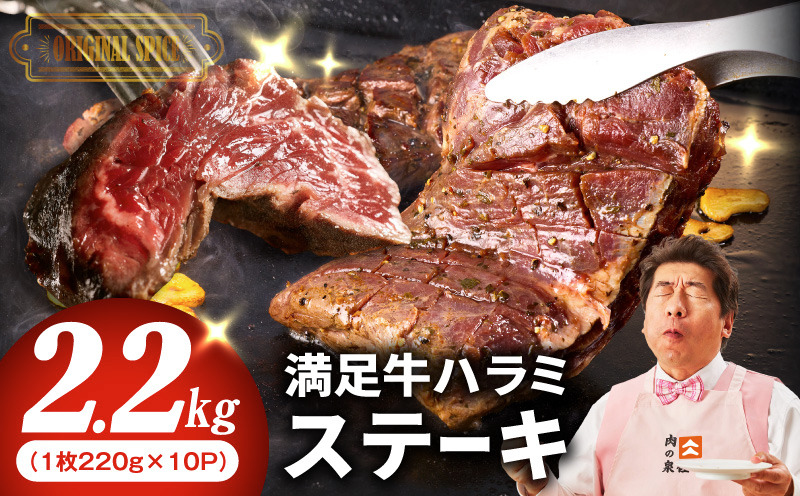 099H4193 【満足牛ハラミステーキ】オリジナルスパイス仕込み 1枚220g×10P 合計2.2kg 【味付け ハラミ ステーキ 小分け 焼くだけ 簡単調理 BBQ 牛肉 普段使い】