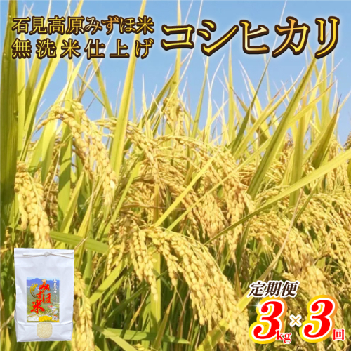 【定期便】先行予約 令和8年産 石見高原みずほ米コシヒカリ 無洗米仕上 3kgｘ3回