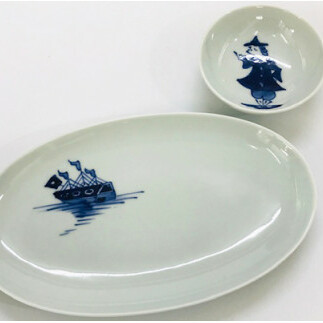 青花 絵変り楕円皿（24cm）とボウルのセット（2枚組） 小島芳栄堂 A35-219_イメージ3