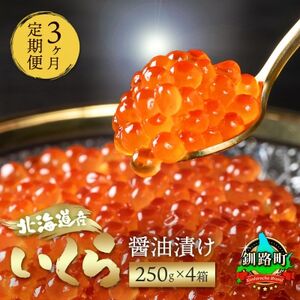 【毎月定期便】いくら醤油漬け 250g×4箱 [北海道産の鮭卵]全3回【配送不可地域：離島】【4082973】