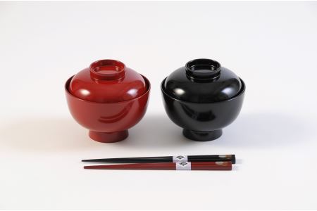 川連漆器 夫婦雑煮椀 箸付【阿部健吉商店】[D5302]