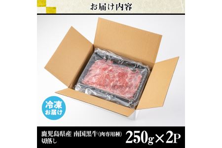 s140 鹿児島県産南国黒牛(肉専用種)切落し(計500g・250g×2パック)霜降りと赤身のバランスが絶妙な牛肉！様々な料理に使いやすい切り落としをお届け【カミチク】