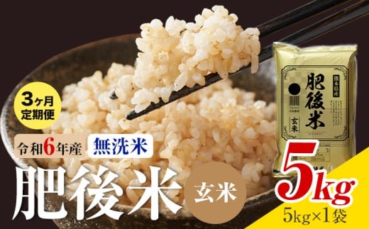【3ヶ月定期便】熊本県産 肥後米 無洗米 玄米 5kg 1袋5kg 米 お米 令和6年産 九州産 熊本県産 送料無料《お申込み翌月に出荷予定》玄米 無洗米 米