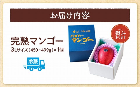 【期間・数量限定】おがたのマンゴー　完熟宮崎マンゴー　3Lサイズ(450～499g)×1個_M161-007_01