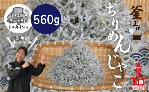 【3回定期便】老舗海産物店の土佐黒潮こだわりちりめんじゃこ560g【2カ月に1回お届け】（計1.68kg）R6-001