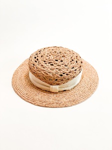 Mia Hat Lace Canotier 002 レース キャノチェ 麦わら帽子【White】 帽子 ホワイト カンカン帽 58cm 天然草木 リボン ファッション カジュアル フェミニン 日本製 