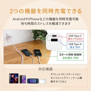 Owltech(オウルテック) 最大PD30W出力 GaN採用 USB Type-C×1 USB Type-A×1 AC充電器 OWL-APD30C1A1R-BK ブラック