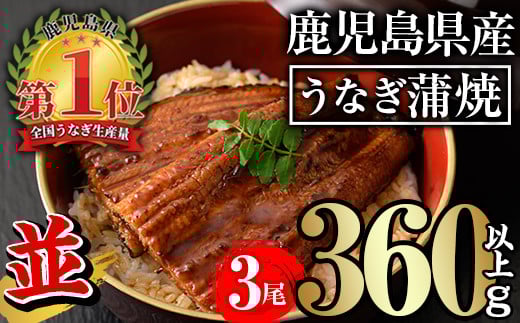 無投薬！鹿児島県産うなぎ蒲焼セット＜並＞(計360g以上・ 約120g×3尾) タレ・山椒付き 鰻 ウナギ 国産【西日本養鰻】A504-v01