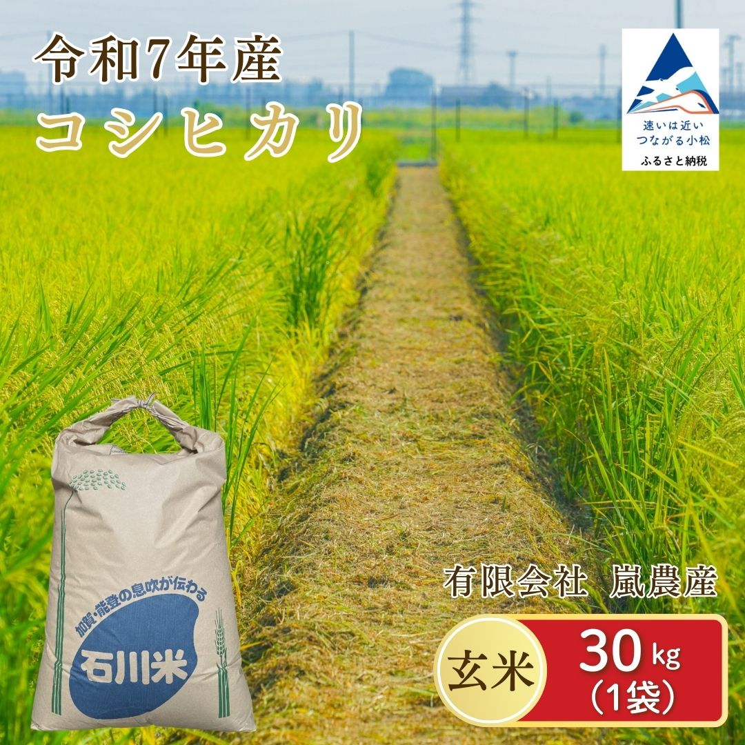 【ふるさと納税】 令和7年産 コシヒカリ 玄米 30kg 米 コメ お米 げんまい 県産米 国産米 30キロ 30KG 30 健康 グルメ お取り寄せ 人気 ランキング おすすめ お中元 お歳暮 ギフト 小松市 こまつ 石川県 ふるさと 故郷 納税 086003【嵐農産】