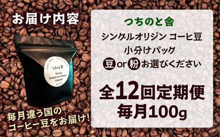 【全12回定期便】自家焙煎 オリジナルブレンド コーヒー豆 100g×1種類 選べる豆/粉 手廻しロースター 長時間焙煎 島根県雲南市/つちのと舎 コーヒー 珈琲[AIBY001]