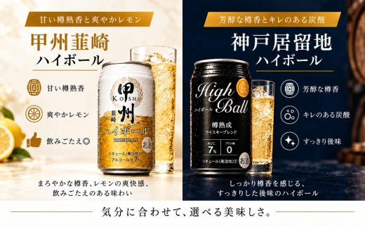 【Cセット】全4回 甲州韮崎＆神戸居留地 ハイボール飲み比べセット定期便 《たっぷり飲み比べ》 | ウイスキー ハイボール 飲み比べ セット 缶ハイボール 詰め合わせ ウイスキー 甲州韮崎 神戸居留地