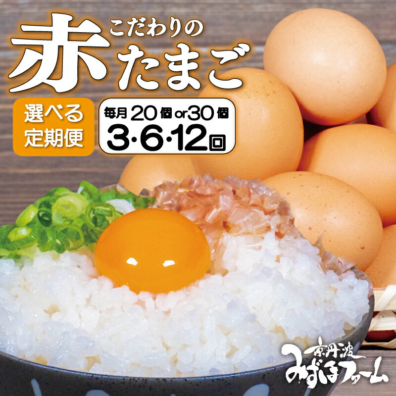 【ふるさと納税】【定期便】赤たまご 選べる 回数 内容量 20個 30個 3回 6回 12回 定期便 こだわり 卵 たまご 濃い 玉子 セット 玉子焼き オムレツ 卵かけご飯 ゆで卵 鶏卵 卵黄 国産 京都府 京丹波町 みずほ ※北海道・東北・沖縄・その他離島は配送不可