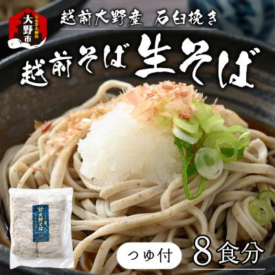 ふるさと納税 大野市 越前大野産 石臼挽き 越前そば 生そば8食(つゆ付)