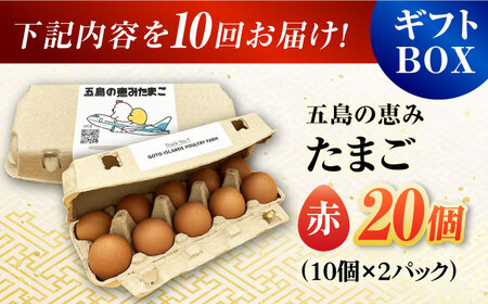 【10回定期便】【ギフトBOX】五島の恵みたまご M-Lサイズ 20個入 / 卵 赤玉子 五島市 / 五島列島大石養鶏場[PFQ013]  玉子 タマゴ 鶏卵 希少 五島列島
