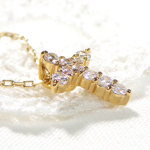 ネックレス K18YG イエローゴールド ダイヤモンド 0.2ct 10石 スイートテン クロス 十字架 ペンダント クリスマス ジュエリー 【f022-k18yg】 ALPAZ185