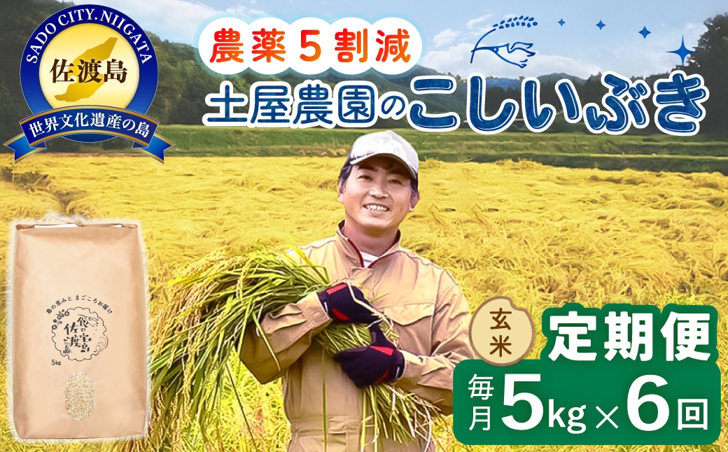 
                  【定期便 令和8年産新米 6か月】 佐渡島産こしいぶき 玄米 5kg 令和8年産新米 栽培期間中農薬5割減/農薬5割減 土屋農園 | 新潟県産こしいぶき 新潟産こしいぶき 佐渡産こしいぶき こしいぶき お米 米 玄米 げんまい おこめ コメ 5キロ にいがた さど 新潟県 佐渡市
                