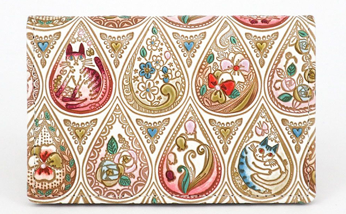 パスケース 花と猫 ローズ 文庫屋大関 名刺入れ カードホルダー 名刺ケース 名刺ホルダー カード入れ 定期入れ 定期ケース 小物 革小物 革製品 革 民芸品 猫 猫グッズ 日本製 東京 東京都 墨田区　お届け：発送可能時期より順次配送