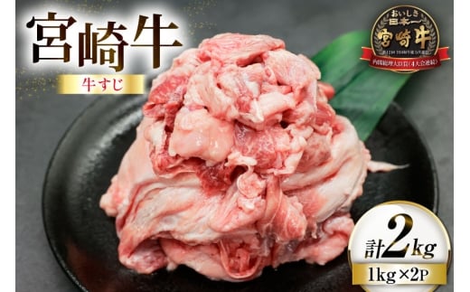 牛肉 宮崎牛 牛すじ 1kg 2p 計 2kg [ローカルブランディング 宮崎県 日向市 452061403] 冷凍 黒毛和牛 黒毛 A4 A5 国産 牛筋