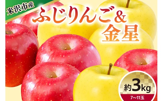 【 令和8年産 】 りんご 2種 詰め合わせ （ ふじ 金星 ） 計 約3kg 〔 12月上旬～お届け 〕 2026年産 りんご リンゴ 林檎 詰め合わせ 詰合せ セット 産地直送 山形県 米沢市