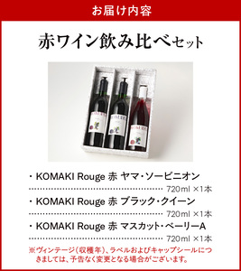 小牧ワイナリ― 赤ワイン３本飲み比べセット（小牧産ぶどう100％使用）  軽口 ワイン 甘口 葡萄 ぶどう ブドウ ヤマ・ソービニオン ブラック・クイーン マスカット・べーリーA 国産 酒 飲料 アル