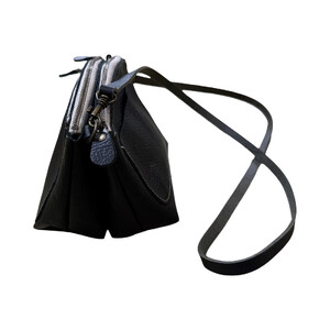 革・ダブルポシェット ミニ［ブラック］