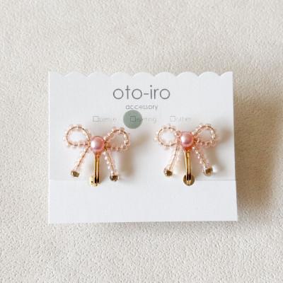 ふるさと納税 長岡京市 きゅっと結んだ小さなビーズリボンのイヤリング【mini ribbon/さくらピンク】