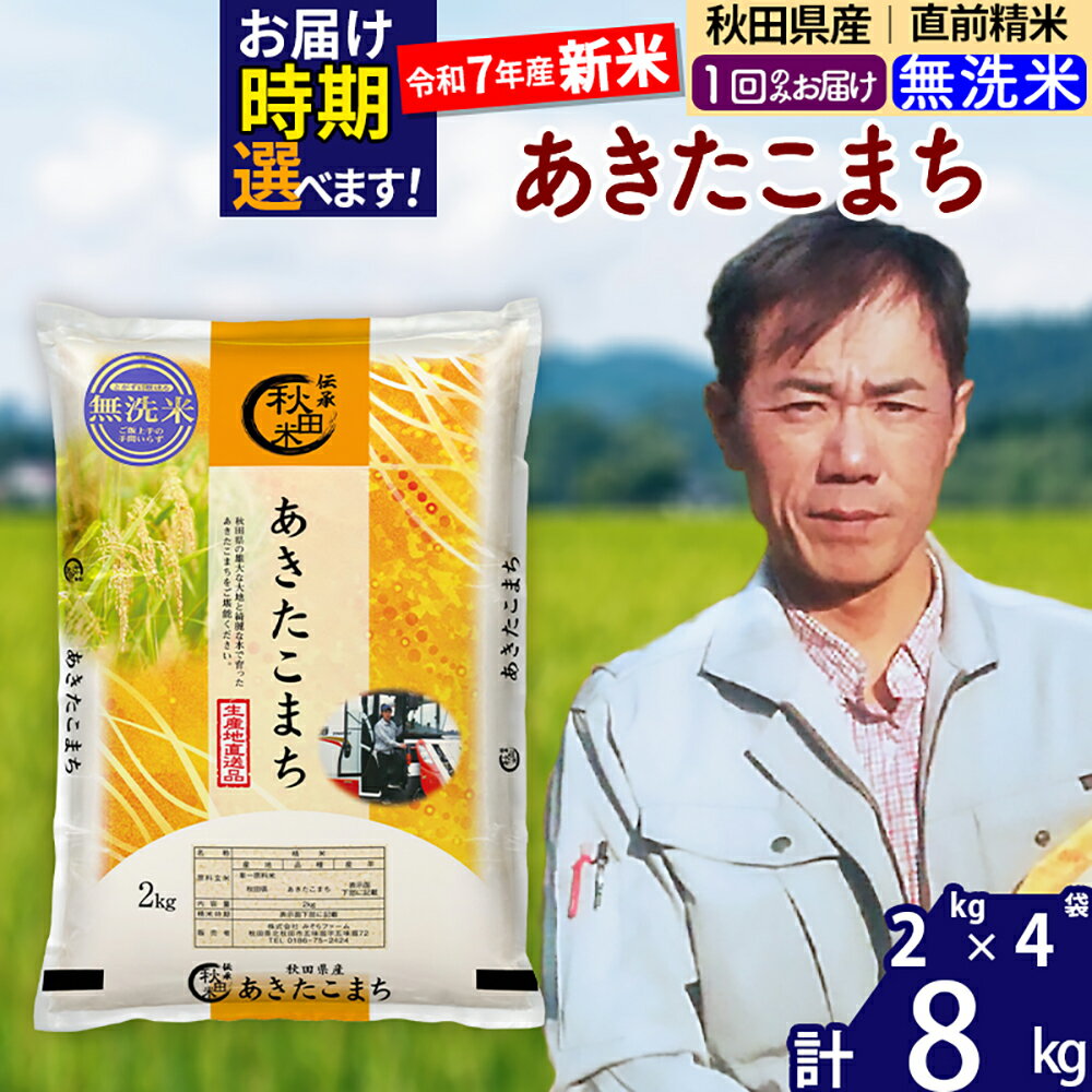 【ふるさと納税】※令和7年産※秋田県産 あきたこまち 8kg【無洗米】(2kg小分け袋)【1回のみお届け】2025年産 お届け時期選べる お米 みそらファーム