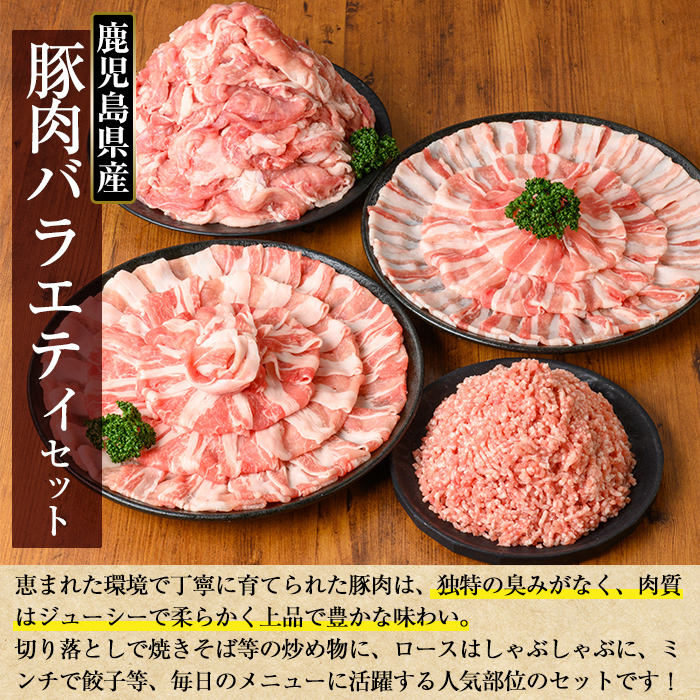 K-309 鹿児島県産豚肉バラエティーセット (計3.8kg) 【TRINITY】霧島市 国産 冷凍 小分け 豚肉 ぶた ブタ 肉 バラ肉 バラ ロース 肩ロース 切り落し ミンチ セット