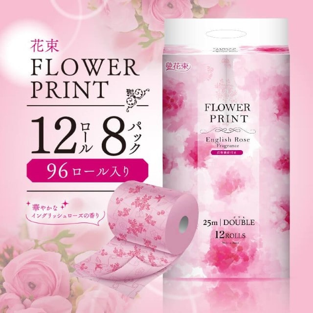 トイレットペーパー 96ロール ダブル 12ロール×8パック 再生紙 香り付き 消臭 やわらか 花 ローズ プリント トイレ 日用品 雑貨 防災 備蓄 静岡県 沼津市 丸富製紙