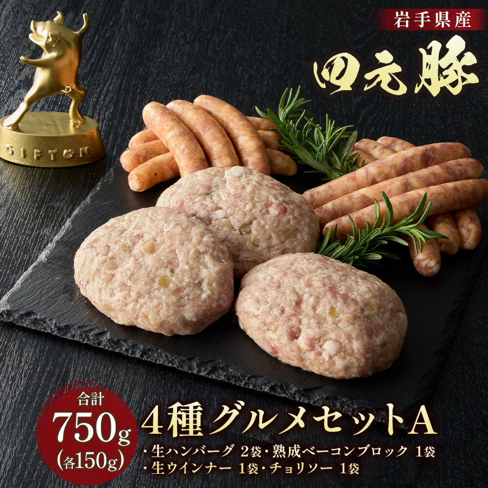 【ふるさと納税】岩手ブランド豚 四元豚 4種 特選ギフトセットA 国産 豚肉 ( ウインナープレーン チョリソー ハンバーグ ベーコン 150g 各2個 計 900g ) 冷凍 ご当地 総菜 みやげ 贈答 ビール おつまみ BBQ 北上市 GIFTON ごえん株式会社 D0460 ※レビューキャンペーン対象品