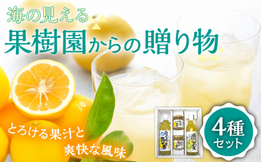 海の見える果樹園からの贈り物 4種【善果園】[KAA126]/ 長崎 平戸 飲料 ジュース 柑橘 ジャム マーマレード 茶 ゆず