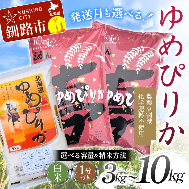 【ふるさと納税】【選べる容量・種類・発送月】【令和7年度産】【新米】 減農薬無化学肥料栽培ゆめぴりか（3kg／5kg／10kg） 白米 1分づき 北海道産 米 コメ こめ お米 白米 玄米 F4F-9623var
