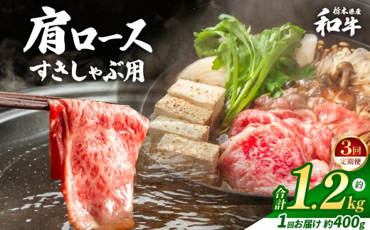 【定期便3回】栃木県産和牛 肩ロースすきしゃぶ 約400g  | 定期便 牛肉 和牛 すきやき しゃぶしゃぶ すきやき用 しゃぶしゃぶ用 旨味 美味しい 肉 お肉 栃木県共通返礼品 栃木県 真岡市