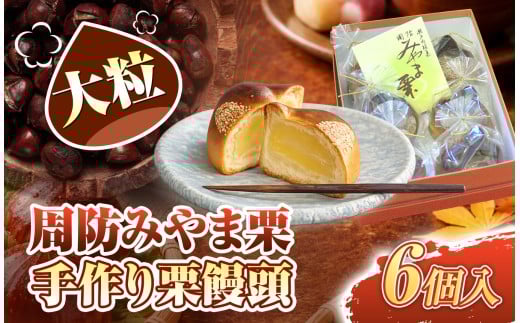 周防みやま栗 （ 大粒 ） 6個入り 手作り 栗饅頭  ｜ 和菓子 ギフト 御礼 お礼 お土産 お歳暮 お中元 御中元 贈答用 人気 リピーター 美味しい  山口県 平生町