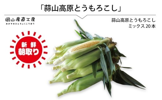
                  蒜山高原 とうもろこし ミックス20本 / 数量限定 人気 朝採り 新鮮 スイートコーン トウモロコシ 高糖度 甘い 夏野菜 岡山県 真庭市 産地直送 ギフト 【配送不可地域：北海道／沖縄県／離島】【jujy004-02】
                