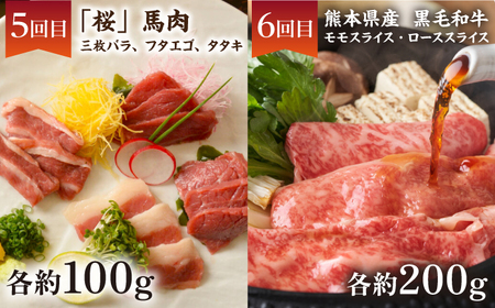 【6回定期便】熊本 の味「桜」お肉 で団らんセット 約2kg タレ付【有限会社 九州食肉産業】馬刺し 和牛 牛肉 馬肉 セット 特産 国産 肉セット 馬肉 馬刺し 馬刺 熊本馬刺し [ZDQ066]