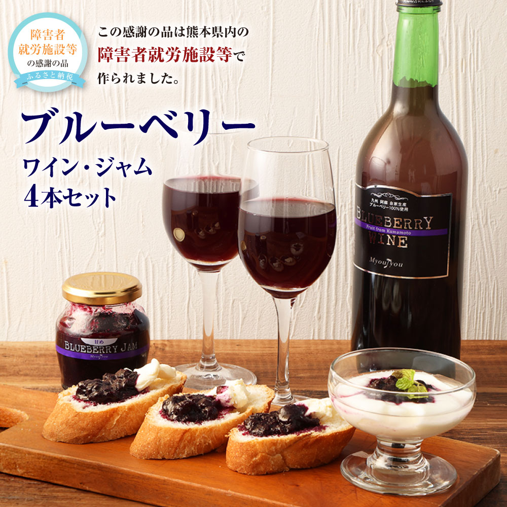 【ふるさと納税】ブルーベリー ワイン・ジャム セット 4本 ベリー ワイン ジャム 詰め合わせ 甘め 甘さ控えめ アルコール 7% 酒 お酒 果実 果物 フルーツ 常温 九州 熊本県 送料無料