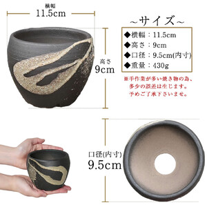 信楽焼 陶器 植木鉢 受け皿&ネット付き 【黒釉砂流し】
