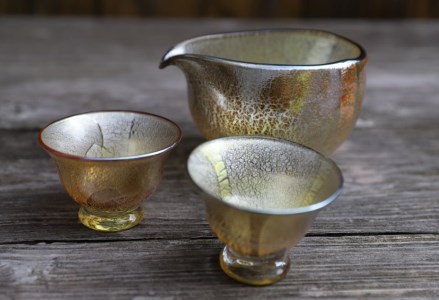ガラス工芸品 銀彩 飴釉酒器(片口・盃2個) 宮澤ガラス IB095-002 酒器 酒器
