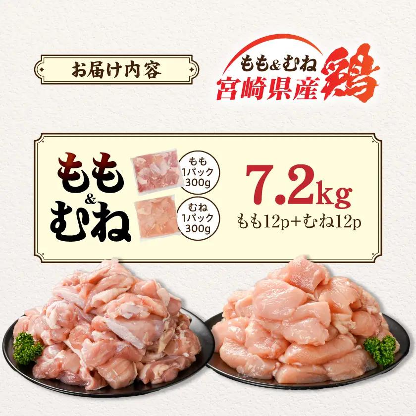 宮崎県産鶏もも&むね7.2kg(カット済)〔21H-84-003-7200g〕_(都城市) 宮崎県産鶏 モモ肉 むね肉 カット済 唐揚げ チキン南蛮 親子丼