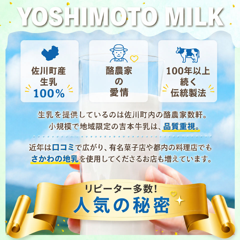 ＜吉本牛乳 （ さかわの地乳 ）1L × 合計30本 セット（隔週 ５回発送 ／ 定期便）＞ 隔週届く 吉本乳業 高知県 佐川町 成分無調整 佐川町産生乳100％ 1000ml ぢちち NHKあさイチ