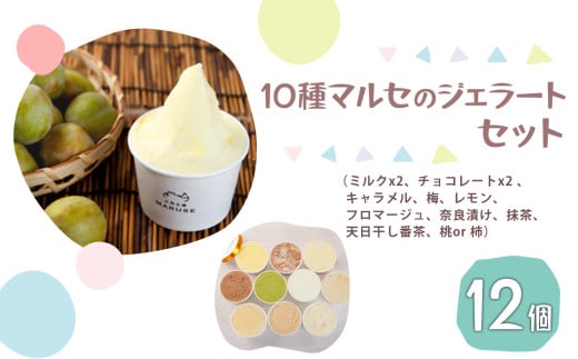 マルセのジェラート セット 10種12個 | アイス ジェラート シャーベット ミルク チョコレート フロマージュ 奈良漬け レモン キャラメル チョコ 梅 番茶 抹茶 柿 桃 奈良県 五條市