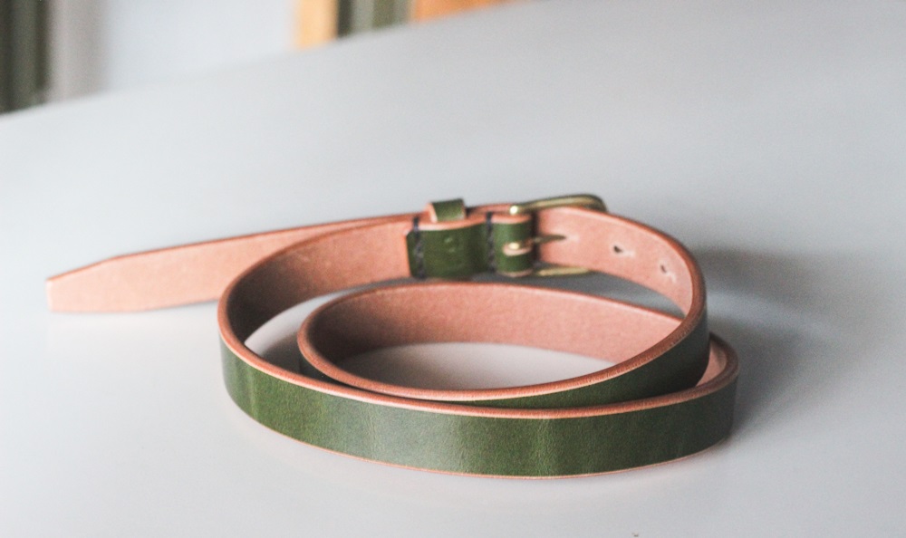 【minca】細幅20mmベルト/32インチ  栃木レザーの希少な「ハーネスレザー」使用の贅沢な1枚革のレザーベルト/オリーブ/HL-B04/OLIVE【小物 ファッション 人気 おすすめ 】