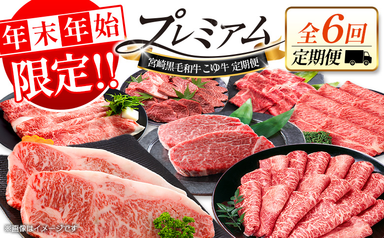 ＜年末年始限定!!＞厳選 黒毛和牛 お肉定期便 ［全6回］ 連続（1月～6月） 国産 牛肉 しゃぶしゃぶ すき焼き 焼肉 堪能 カルビ ステーキ ロース バラ モモ スライス 宮崎【F159】