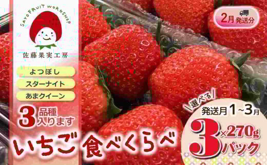 《2026年産先行予約》「西脇市産 旬のいちご３品種食べ比べセット」（1箱３パック）【佐藤果実工房 全国いちご選手権銀賞受賞農園 TVで紹介!】令和８年２月下旬配送分（09-38）