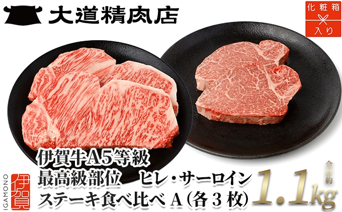 
伊賀牛 A5ヒレ・サーロイン 食べ比べステーキセットA 総合計約1.1kg【最高級部位】
