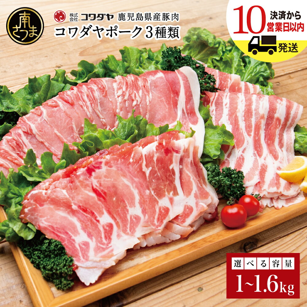 【ふるさと納税】鹿児島産 豚肉3種 計1kg～1.6kg（バラ/肩ロースしゃぶしゃぶ/ロース生姜焼き）★容量が選べる★[最短発送] コワダヤポーク 定期配送 国産 鹿児島県産 豚肉 お取り寄せ かごしま グルメ 鍋 鹿児島県 南さつま市 株式会社コワダヤ 送料無料