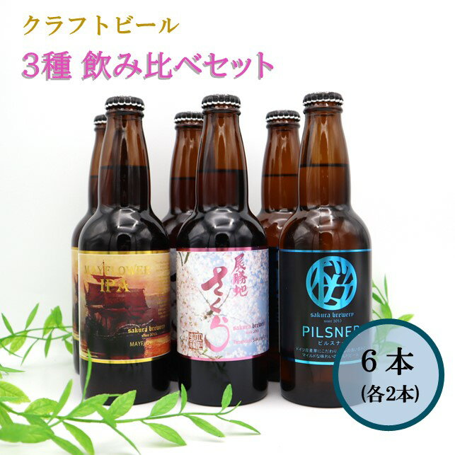 【ふるさと納税】クラフトビール 3種の 飲み比べ セット 330ml × 6本 入 BOX さくらブルワリー 地ビール クラフト ビール お酒 岩手県 北上市 D0320 BOX ギフト 贈答用 プレゼント クリスマス お歳暮 誕生日 記念日 お祝い 桜 酵母 ピルスナー エール さくらブルワリー